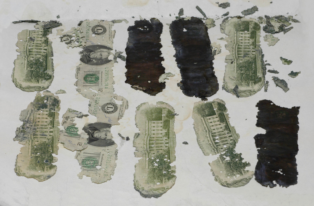 Nur 5800 US-Dollar waren vom Lösegeld gefunden worden. Hier ein Teil davon.